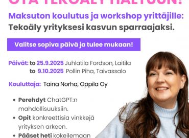 Tekoälyvalmennus yrityksille Pollin Pihassa to 9.10. klo 12-16