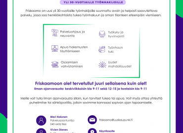Friskaamosta tukea ty&ouml;nhakuun yli 30-vuotiaille